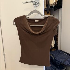 Aritzia Wilfred Brown Cowl Neck Top